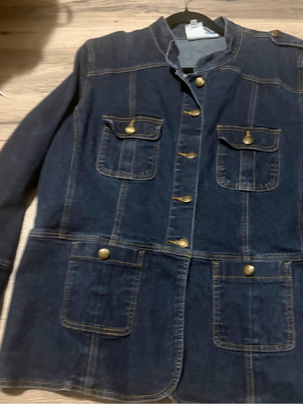 Diane Gilman Dark Blue Denim Military-Style Jacket- 2X